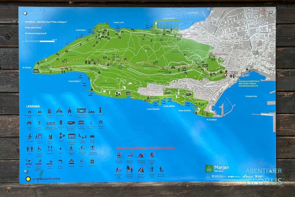 Karte der Landzunge Waldpark Marjan in Split