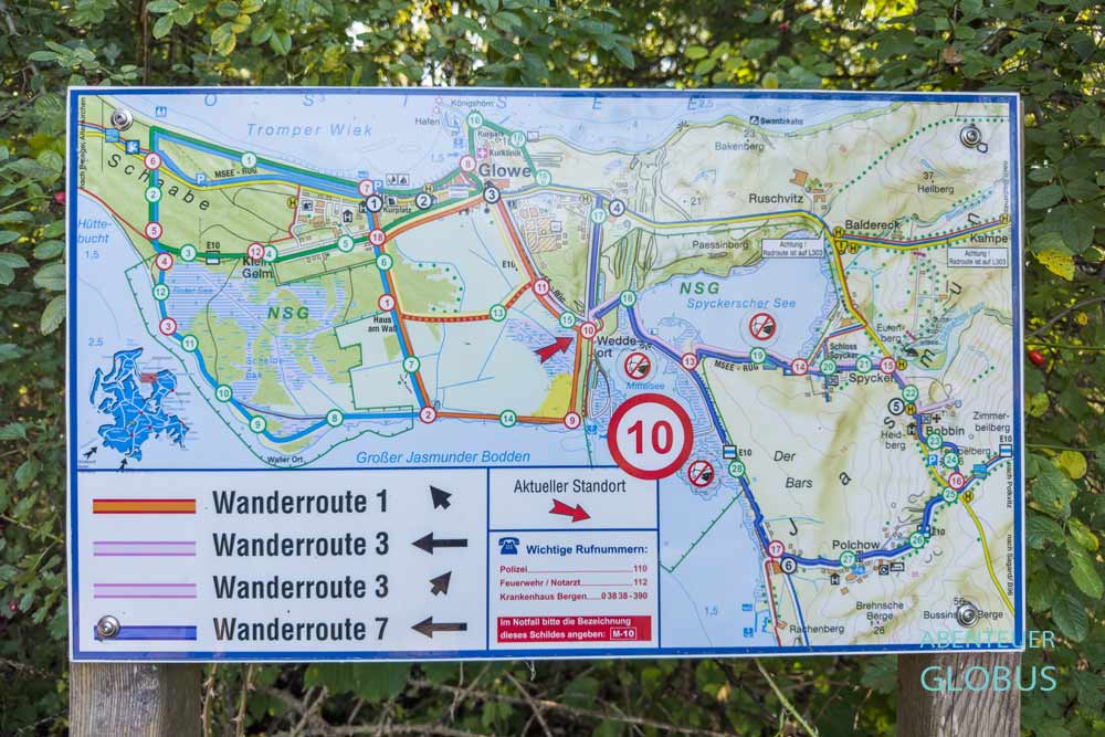 Rügen, Glowe: Karte mit Wander- und Radwegen in der Umgebung zwischen Ostsee und Bodden