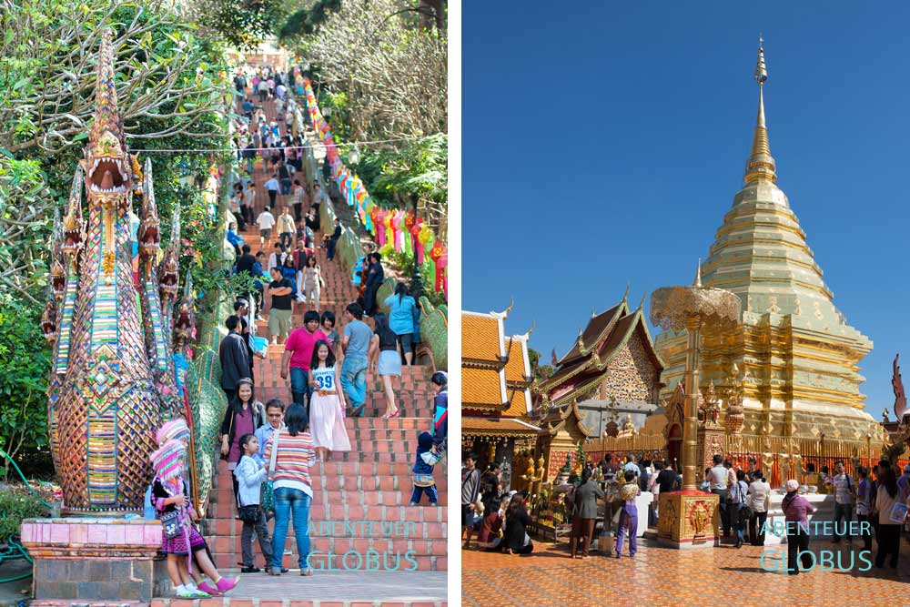 Die Nagatreppe und der goldene Chedi vom Wat That Doi Suthep