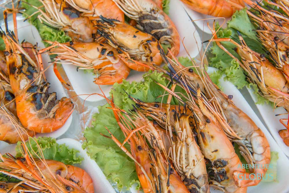 Gegrillte Garnelen in Ayutthaya