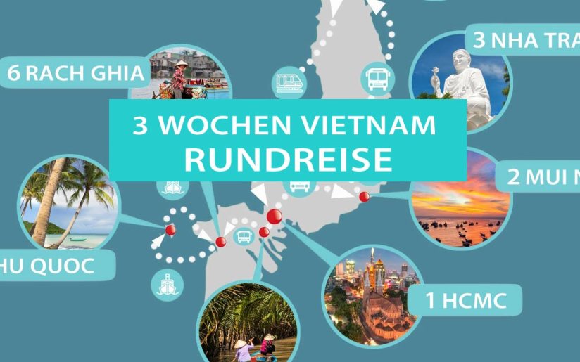 3 Wochen Vietnam Rundreise: Karte und Reiseroute