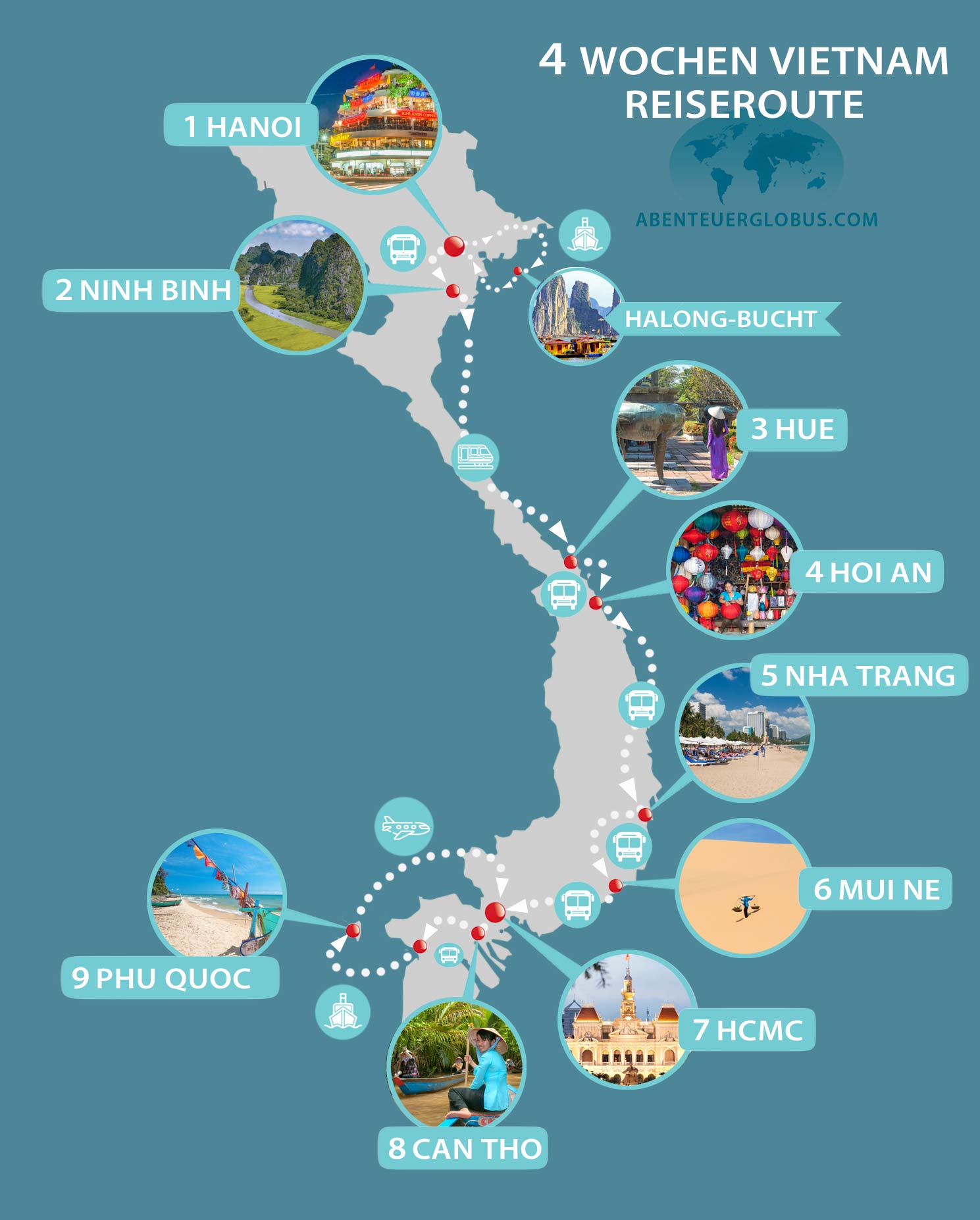 4 Wochen Vietnam: Karte mit Reisezielen, detaillierte Route und Tipps