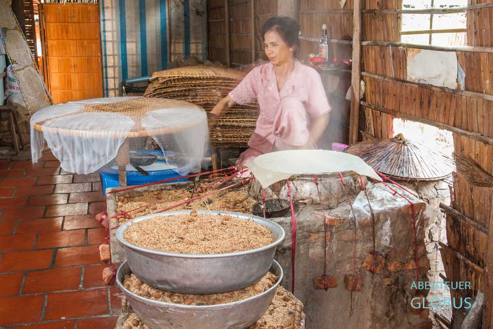 Insel An Binh bei Vinh Long: Reispapierherstellung