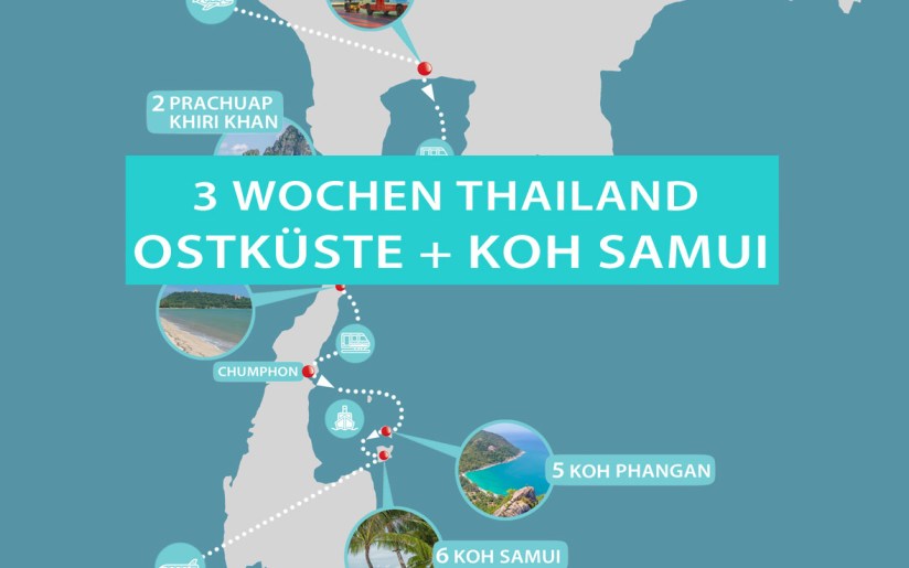 Thailand 3 Wochen Rundreise: Route von Bangkok nach Koh Samui mit Stränden an der Ostküste