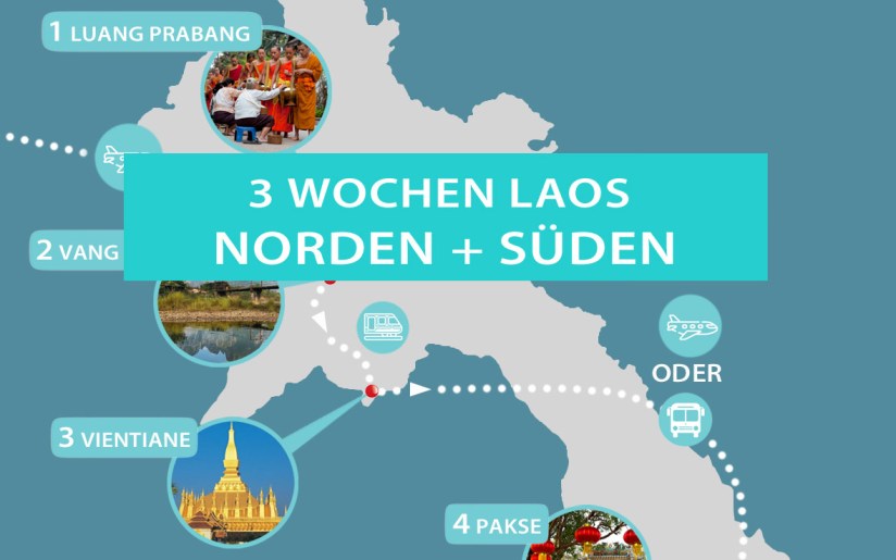 Laos 3 Wochen Rundreise Norden und Süden: Route, Karte und Planung