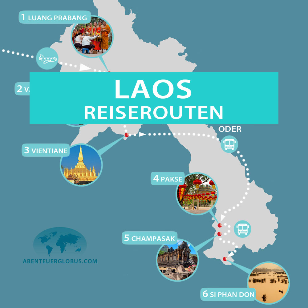 Laos Reiserouten und Rundreise: 2, 3 und 4 Wochen