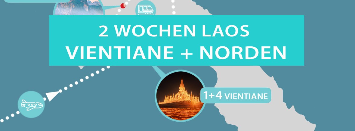 Laos 2 Wochen Rundreise: Karte mit Route von Vientiane bis Luang Prabang