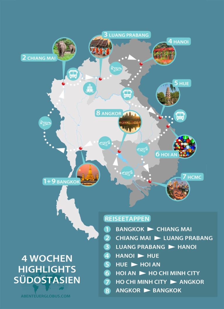 Südostasien 4 Wochen Rundreise: Highlights und Länder [+ Karte ...