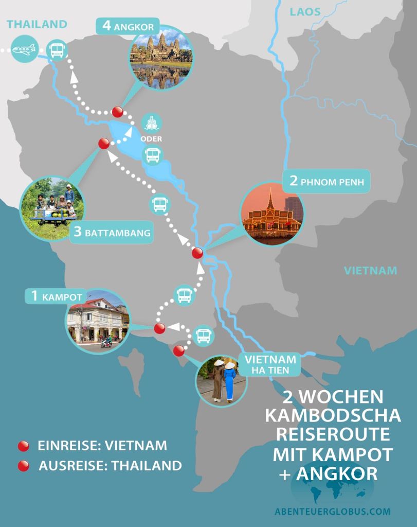 Vietnam Kambodscha 2 Wochen Rundreise und Reiseroute mit Karte