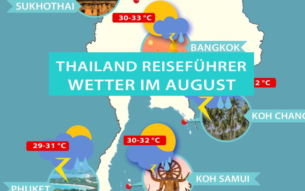 Karte mit Wetter in Thailand im August: Reisezeit oder Regenzeit