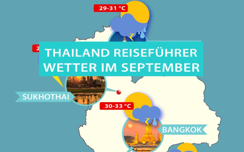 Karte mit Wetter in Thailand im September: Grafik für Reisezeit, Regenzeit und Reiseziele
