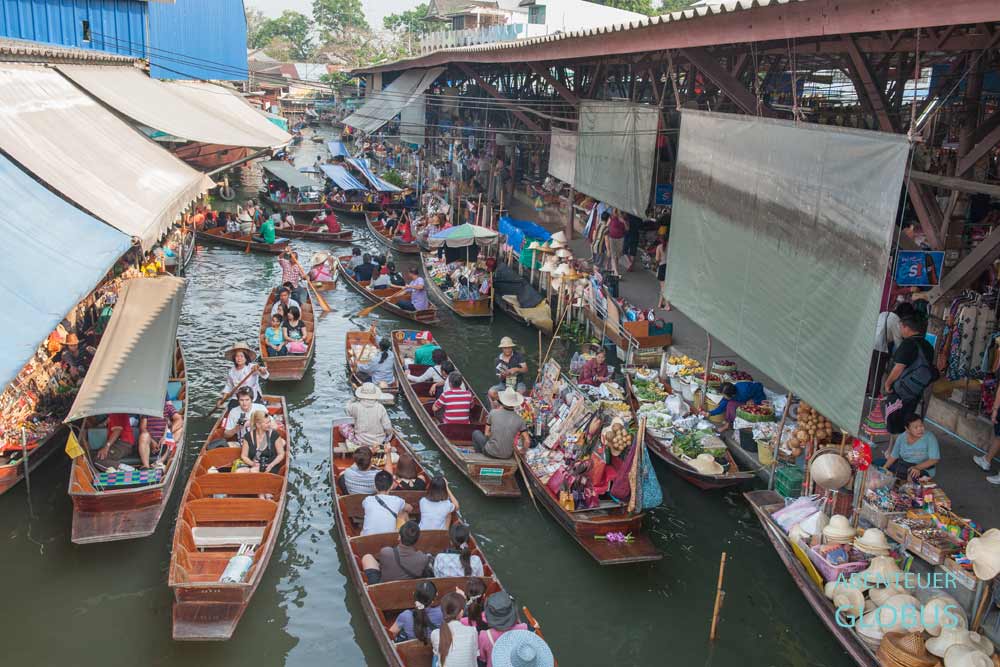 Attraktion bei Bangkok: Der Damnoen Saduak Floating Market ist sehr touristisch und gut besucht.