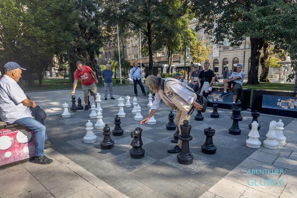 Sarajevo: Schachspieler im Park Trg Oslobodenja - Alija Izetbegovic 