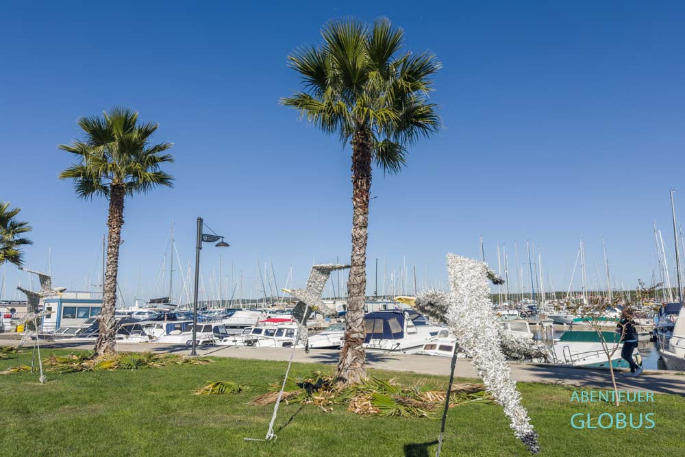 Uferpromenade mit Palmen an der Marina Kornati in Biograd na Moru