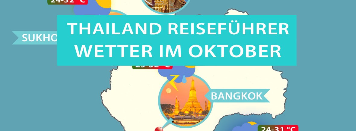 Infografik zum Oktober-Wetter in Thailand mit Temperaturen, Niederschlag und empfohlenen Reisezielen