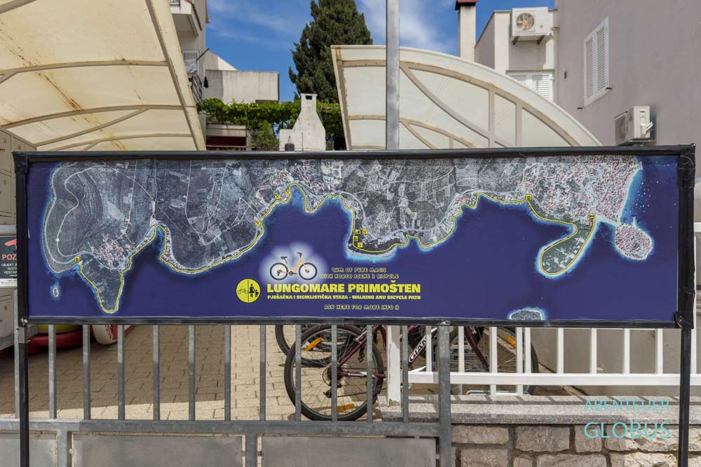 Radverleih iBike rent-a-bike mit Karte der Uferpromenade Lungomare Primosten