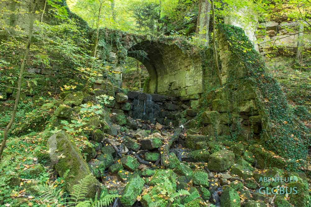 Mauerreste der Burg im Bärengarten in Hohnstein, Sächsische Schweiz