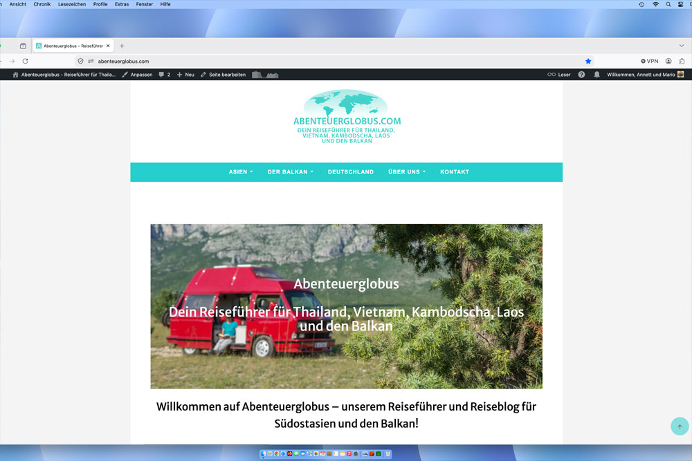 Startseite als Screenshot vom Reiseblog Abenteuerglobus.com